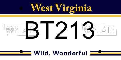 BT213 West Virginia License Plate