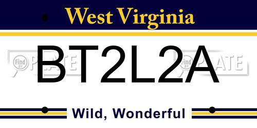 BT2L2A West Virginia License Plate