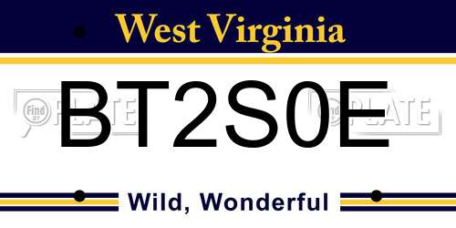 BT2S0E West Virginia License Plate