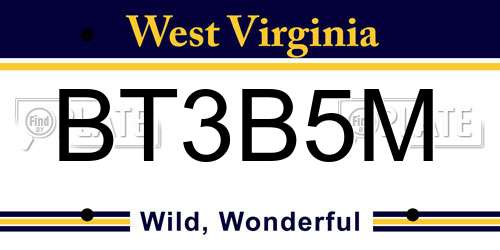 BT3B5M West Virginia License Plate