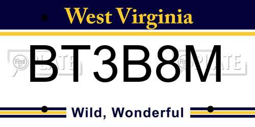 BT3B8M West Virginia License Plate