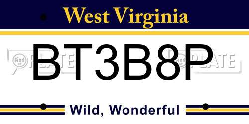 BT3B8P West Virginia License Plate
