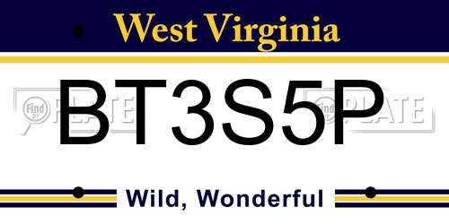 BT3S5P West Virginia License Plate