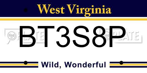 BT3S8P West Virginia License Plate