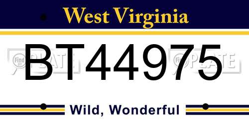 BT44975 West Virginia License Plate