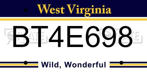 BT4E698 West Virginia License Plate