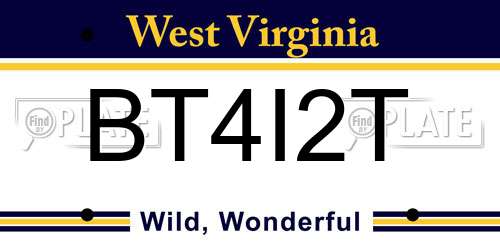 BT4I2T West Virginia License Plate