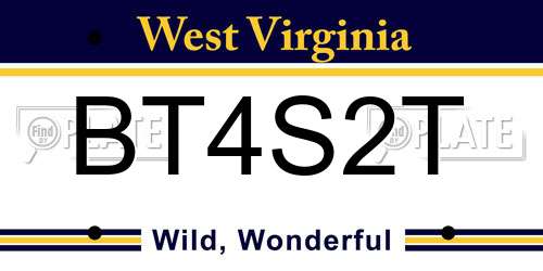 BT4S2T West Virginia License Plate