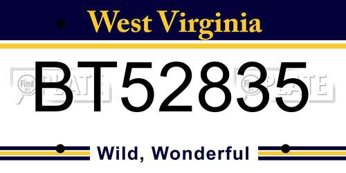 BT52835 West Virginia License Plate