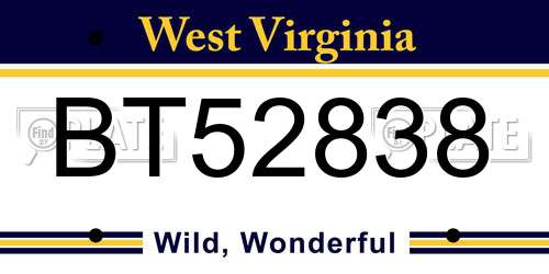 BT52838 West Virginia License Plate