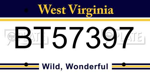 BT57397 West Virginia License Plate