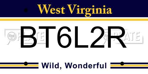 BT6L2R West Virginia License Plate