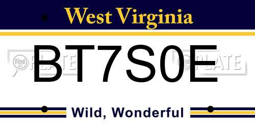 BT7S0E West Virginia License Plate
