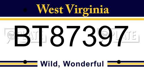BT87397 West Virginia License Plate