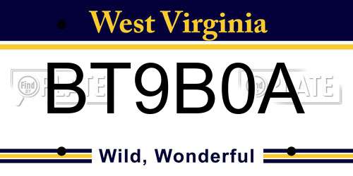 BT9B0A West Virginia License Plate
