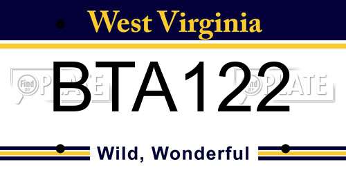 BTA122 West Virginia License Plate
