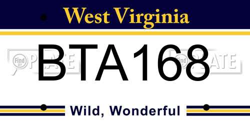 BTA168 West Virginia License Plate