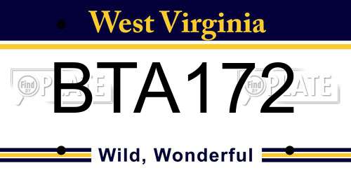 BTA172 West Virginia License Plate