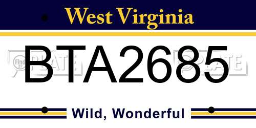 BTA2685 West Virginia License Plate
