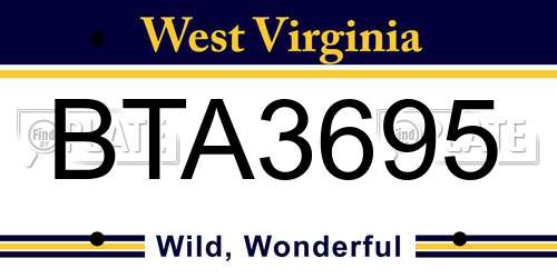 BTA3695 West Virginia License Plate