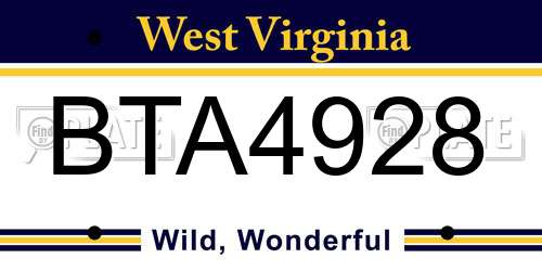 BTA4928 West Virginia License Plate