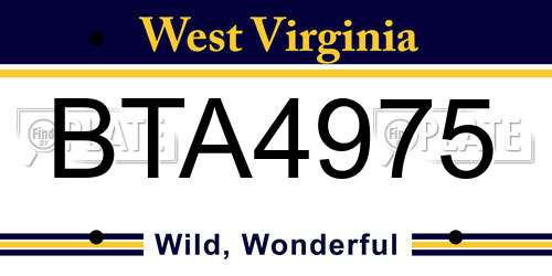 BTA4975 West Virginia License Plate