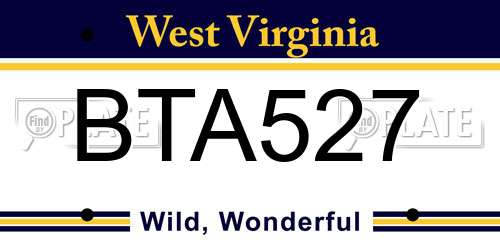 BTA527 West Virginia License Plate