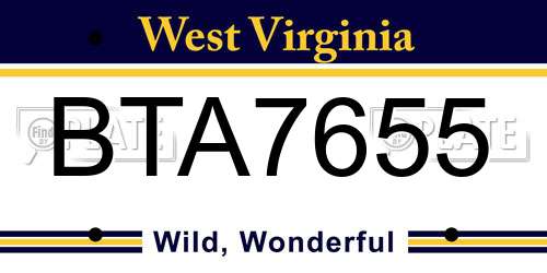 BTA7655 West Virginia License Plate