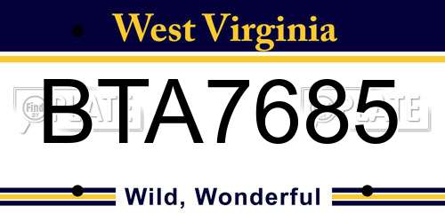 BTA7685 West Virginia License Plate