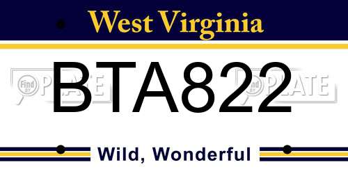BTA822 West Virginia License Plate