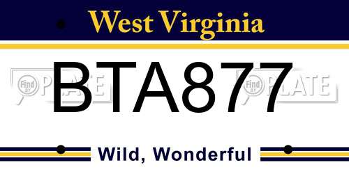 BTA877 West Virginia License Plate
