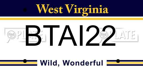 BTAI22 West Virginia License Plate