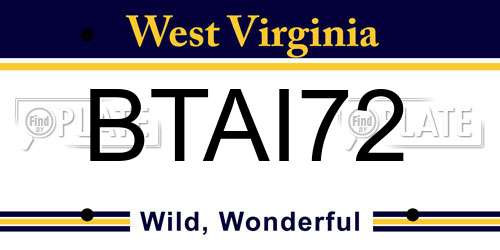 BTAI72 West Virginia License Plate