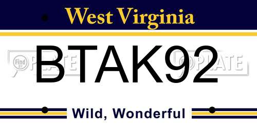 BTAK92 West Virginia License Plate