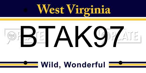 BTAK97 West Virginia License Plate