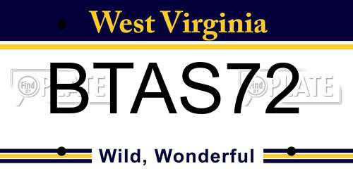 BTAS72 West Virginia License Plate