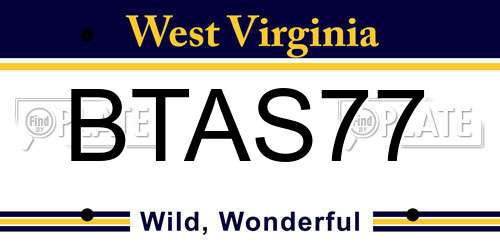 BTAS77 West Virginia License Plate