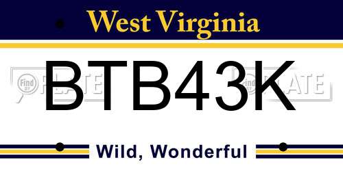 BTB43K West Virginia License Plate