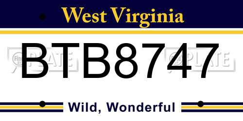 BTB8747 West Virginia License Plate