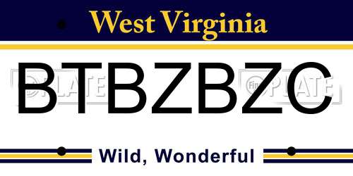 BTBZBZC West Virginia License Plate
