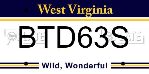 BTD63S West Virginia License Plate