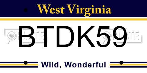 BTDK59 West Virginia License Plate