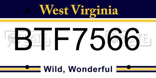 BTF7566 West Virginia License Plate