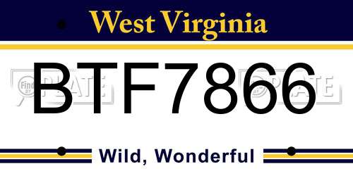 BTF7866 West Virginia License Plate