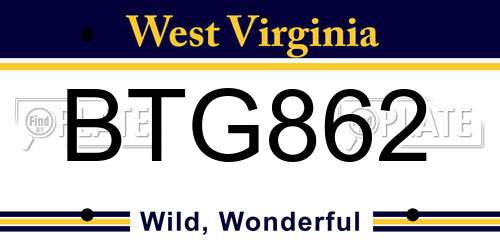 BTG862 West Virginia License Plate