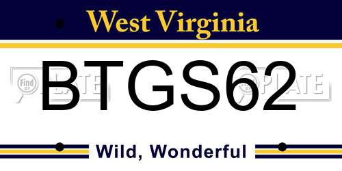 BTGS62 West Virginia License Plate