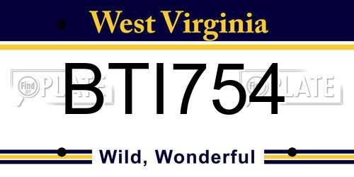 BTI754 West Virginia License Plate