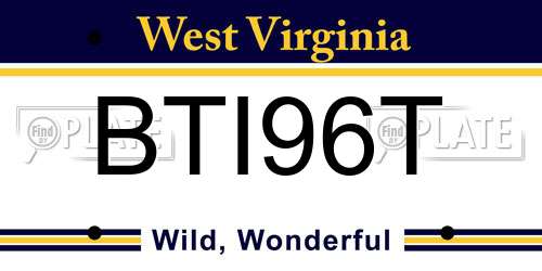 BTI96T West Virginia License Plate