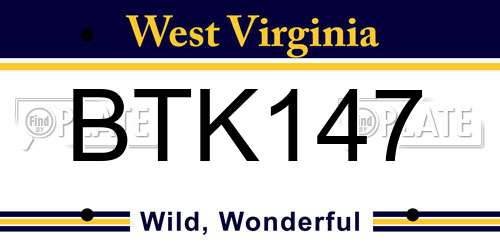 BTK147 West Virginia License Plate