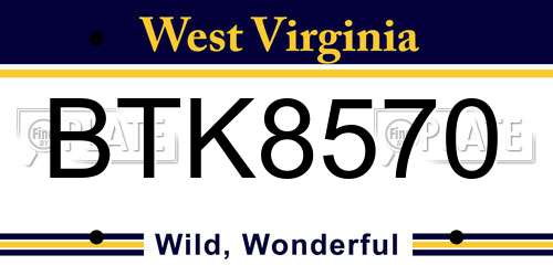 BTK8570 West Virginia License Plate